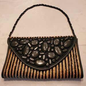 Chico's Black and Tan Woven And Beaded Shoulder Bag